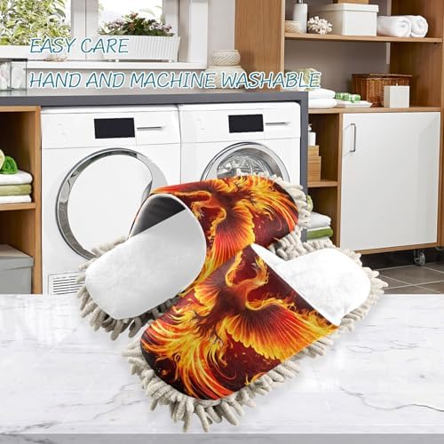 Sturdy Comfortable Fire Mop Slippers - White Phoenix Bird Design