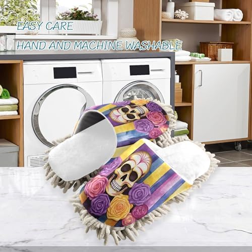 Cozy White Skull Flower Mop Slippers