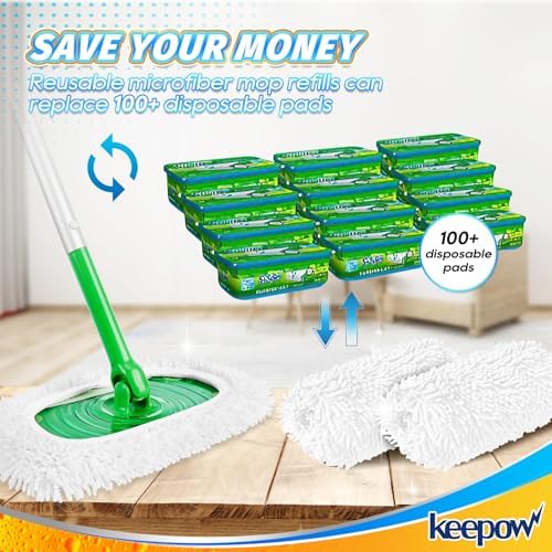 KEEPOW Reusable Microfiber Mop Pads for Swiffer Sweeper Eco-Duty