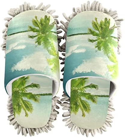 Kigai Microfiber Cleaning Slippers Seaside Palm Tree Mop Slipper