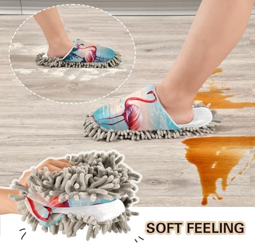 Cozy tropical beach print mop slippers for women