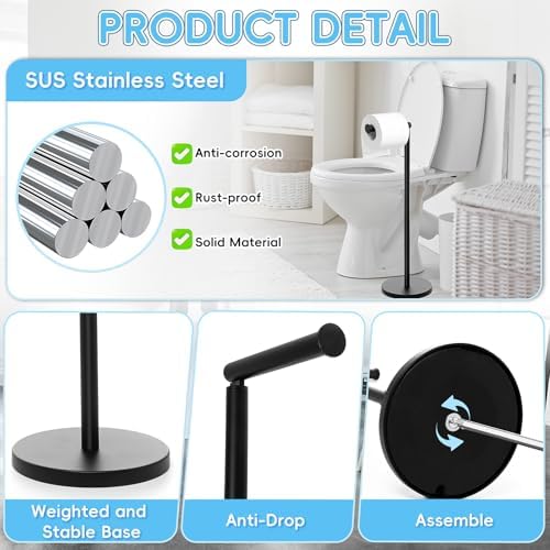 HABYMOKE Freestanding Toilet Paper Holder Stand - Matte Black