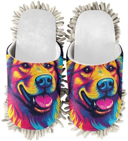 Running Bear White Funny Dogs Smile Mop Slippers