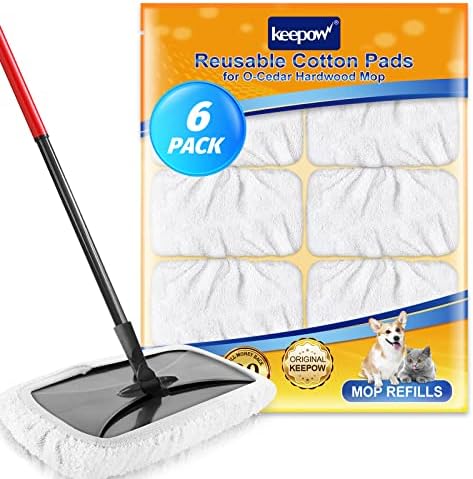 KEEPOW Reusable Mop Pads 15x8 6 Pack Washable Mop Heads with 100 Uses