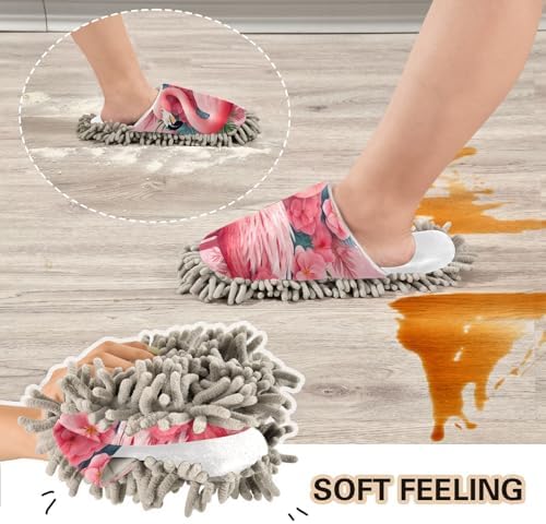 RunningBear White Flamingo Pink Mop Slippers