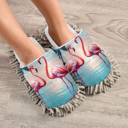 Cozy tropical beach print mop slippers for women