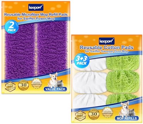 KEEPOW Reusable Power Mop Pads for Swiffer Sweeper PowerMop