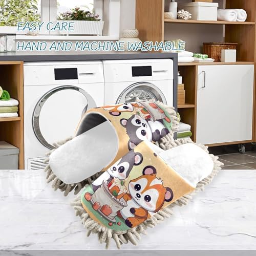 White Panda Fox Birthday Mop Slippers for Women Cozy Functional