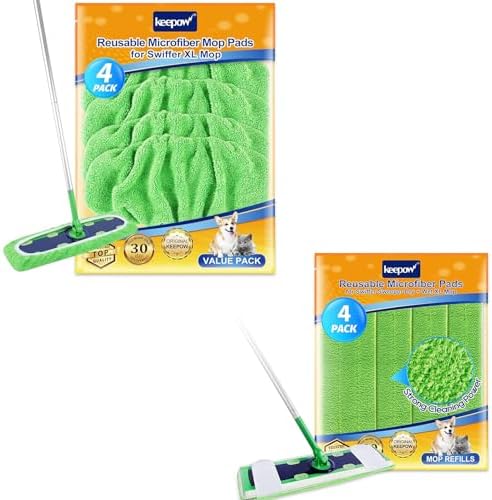 KEEPOW Reusable Wet Dry Pads XL for Swiffer XL Mop 8 Pack