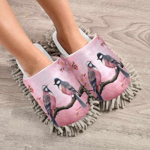 Runnin Bear White Pink Cherry Blossoms Mop Slippers