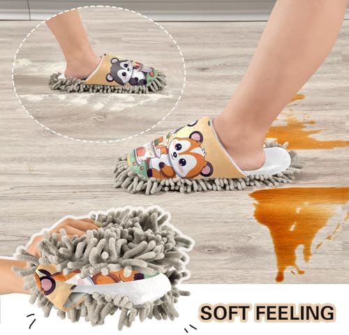 White Panda Fox Birthday Mop Slippers for Women Cozy Functional