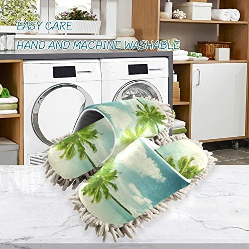 Kigai Microfiber Cleaning Slippers Seaside Palm Tree Mop Slipper