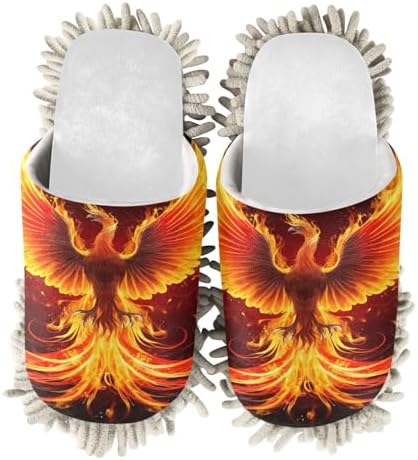 Sturdy Comfortable Fire Mop Slippers - White Phoenix Bird Design