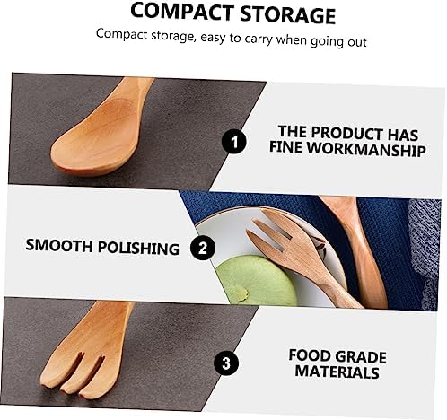 Abaodam Wooden Spoon and Fork Set for Kids Yellow