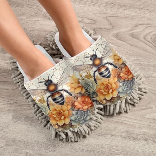 RunningBear White Flower Mop Slippers with Watercolor Design