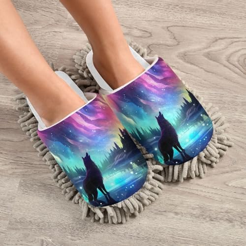 Running Bear White Aurora Wolf Mop Slippers