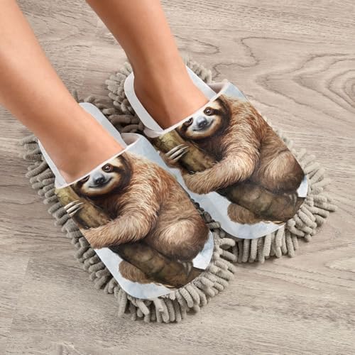 Running Bear White Sloth Mop Slippers
