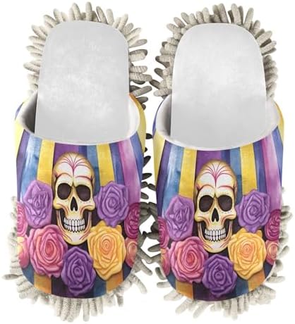 Cozy White Skull Flower Mop Slippers