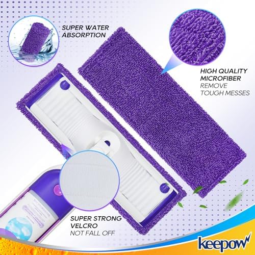KEEPOW Reusable Power Mop Pads for Swiffer Microfiber 4 Pack