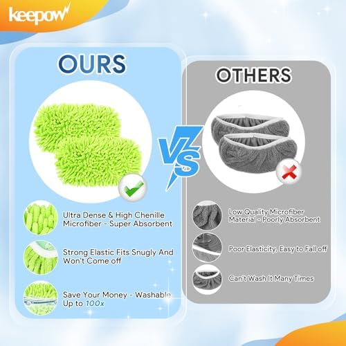 KEEPOW 62 Pack Reusable Wet Dry Pads for Swiffer Mop