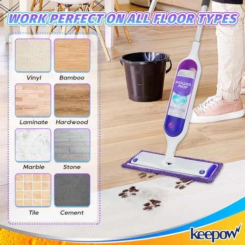KEEPOW Reusable Power Mop Pads for Swiffer Microfiber 4 Pack