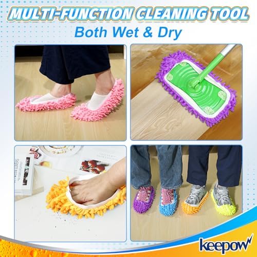 KEEPOW Mop Slippers 5 Pairs Microfiber Floor Cleaning Shoes