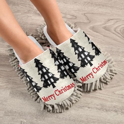 RunningBear White Black Mop Slippers for Hardwood Floor Cleaning