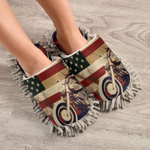 FLildon Microfiber Mop Slippers with American Flag Design