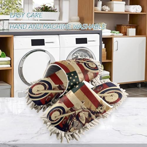 FLildon Microfiber Mop Slippers with American Flag Design