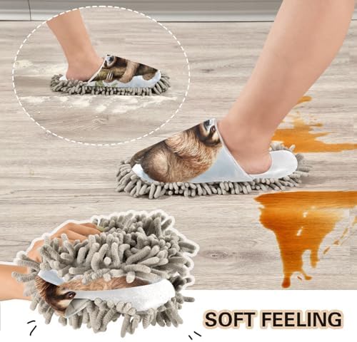 Running Bear White Sloth Mop Slippers