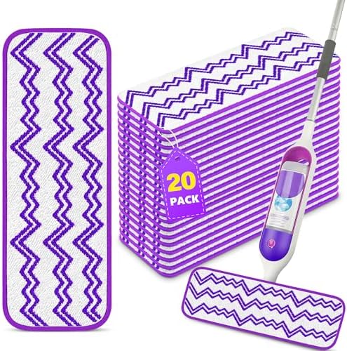 Set of 20 Reusable Power Mop Pads Washable Swiffer Mop Compatible Microfiber Design
